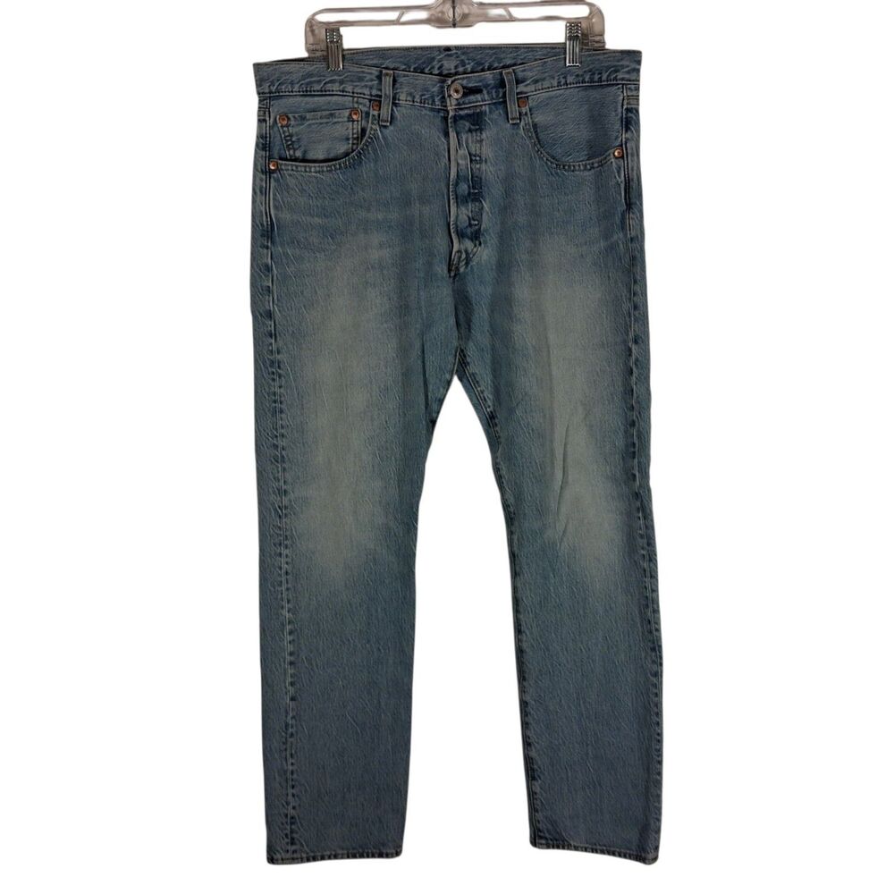 Levi's premium 501 ST jeans mens 34x30 blue denim straight leg button fly light